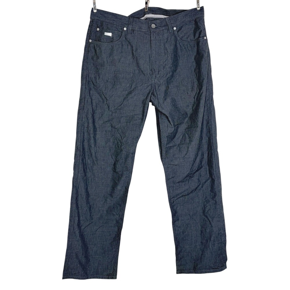 Hugo Boss Alabama Pants 36/32 Gray Textured Micro-Stripe Straight Leg Cotton